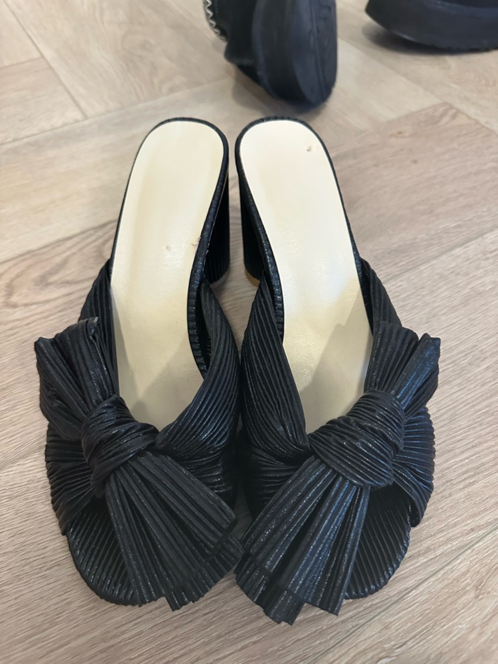 Black Knotted Slide Heels - Women's Elegant Evening Shoes